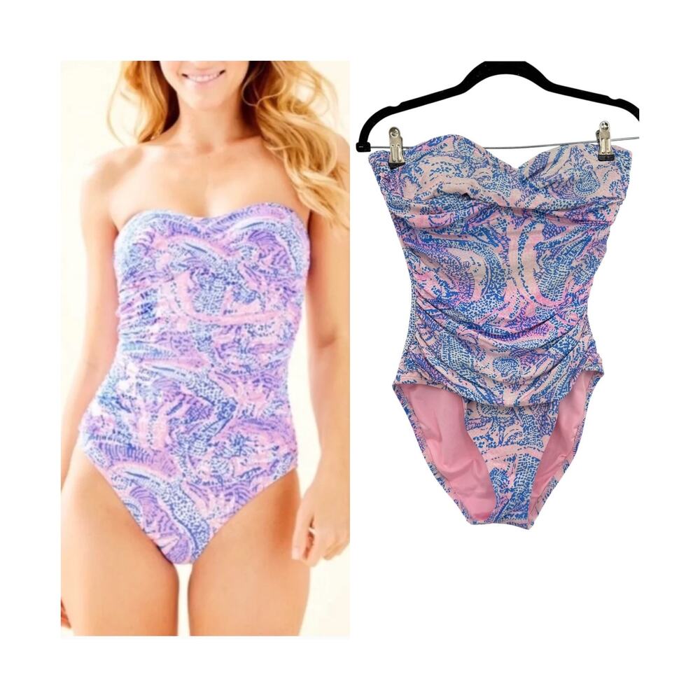 Lilly Pulitzer Flamenco One Piece Swimsuit Maybe Gator Pink Blue Size 6